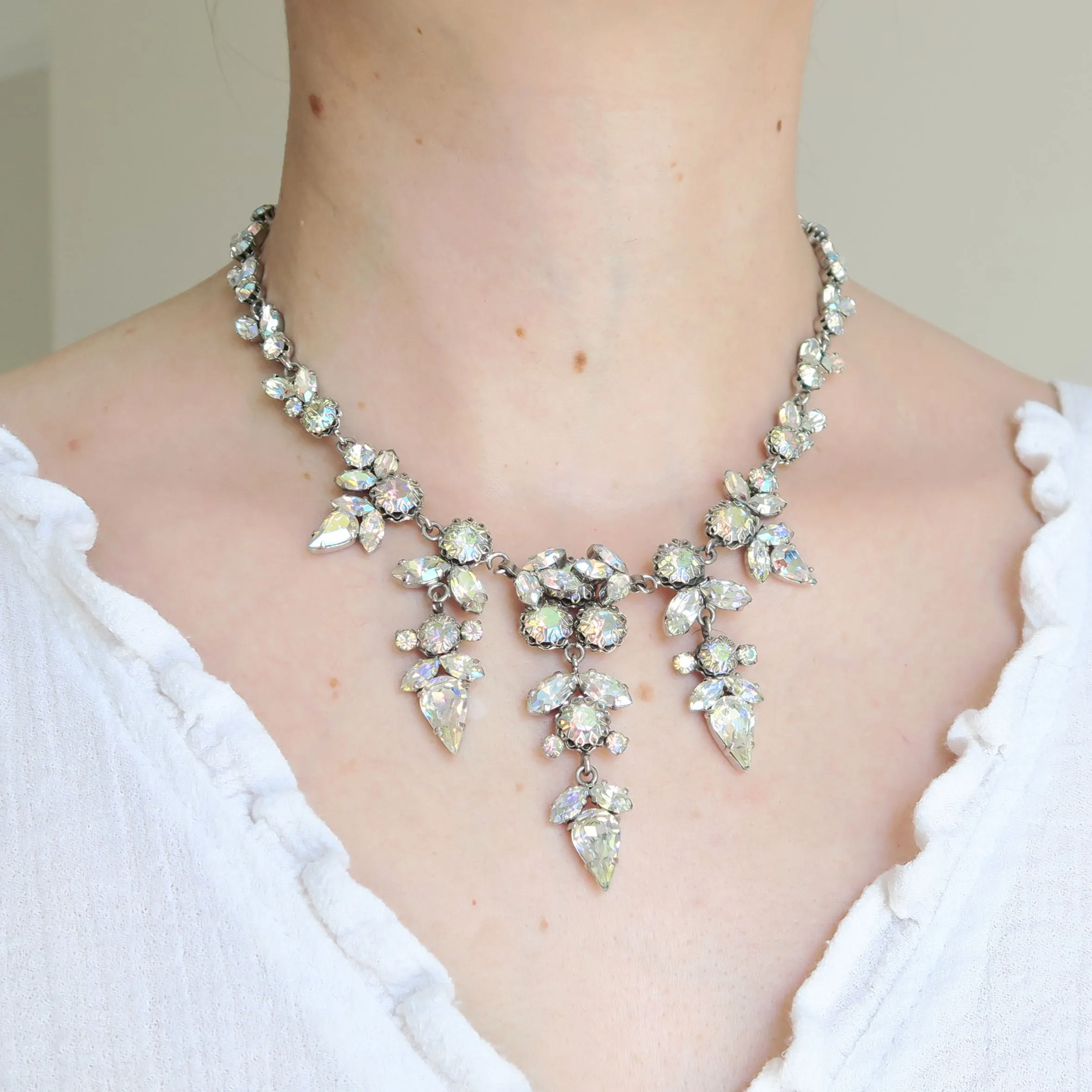 Vintage Mid Century Schoffel Aurora Borealis Paste Necklace