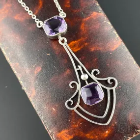 Vintage Silver Art Deco Amethyst Pendant Necklace
