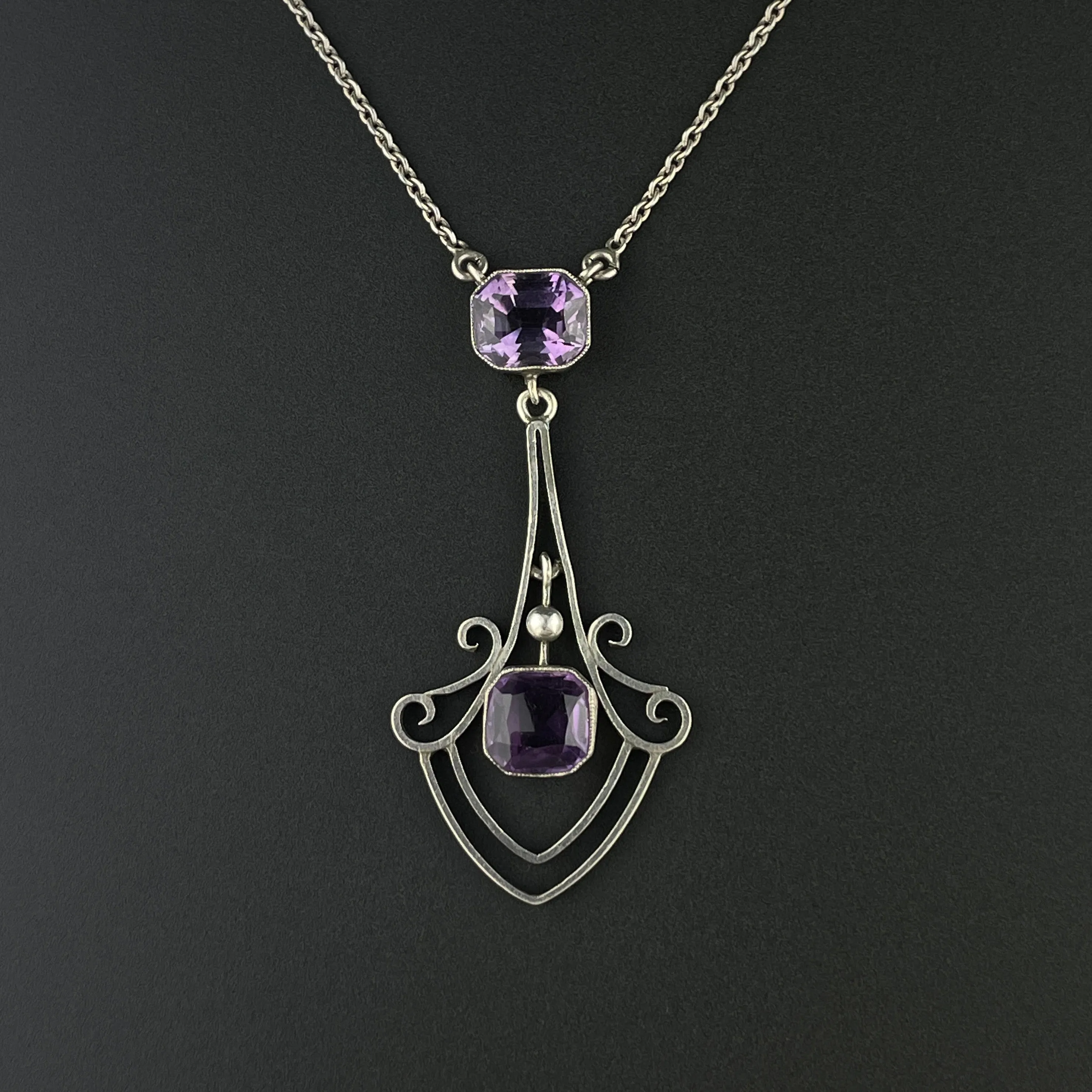 Vintage Silver Art Deco Amethyst Pendant Necklace