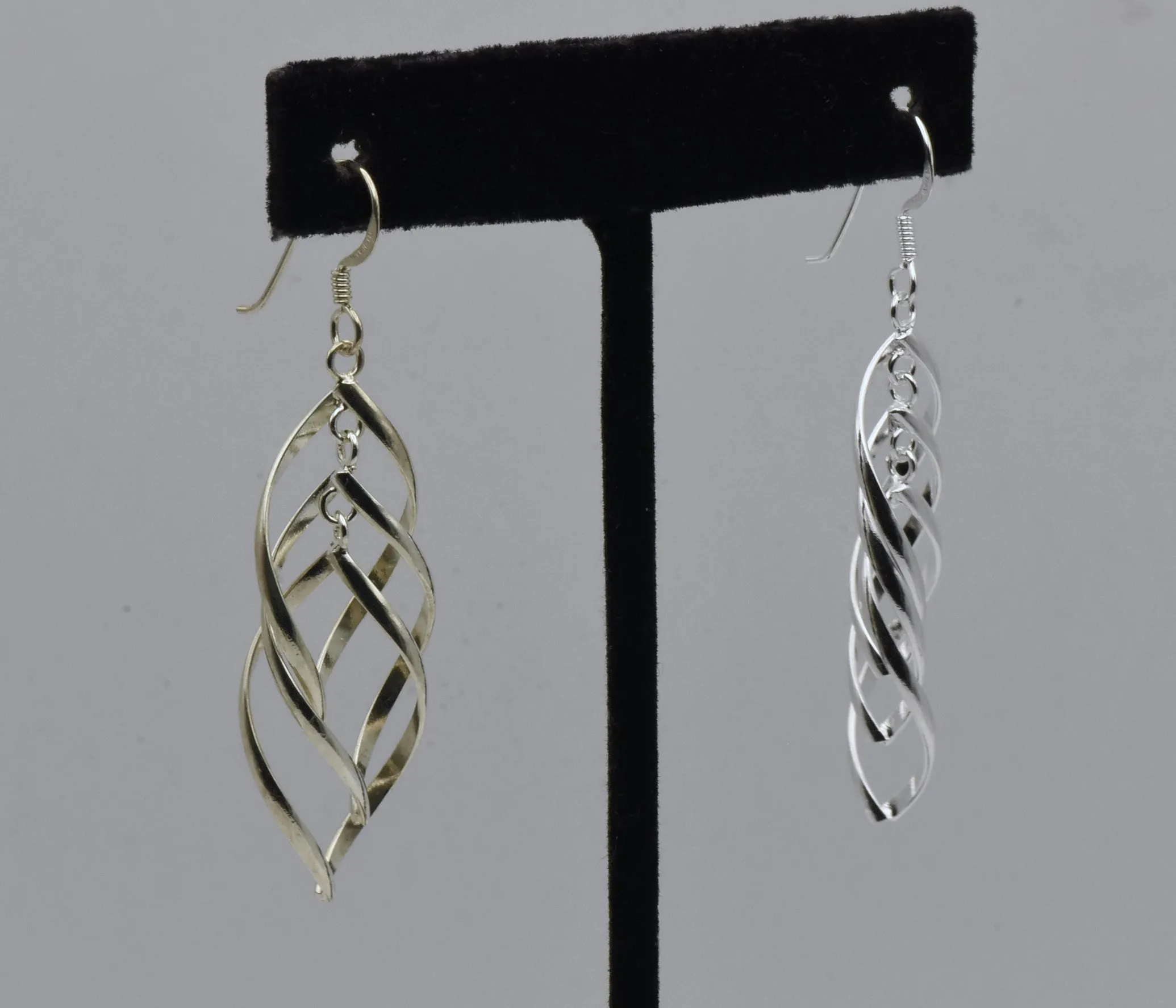 Vintage Sterling Silver Flat Spiral Dangle Earrings Mismatched Pair