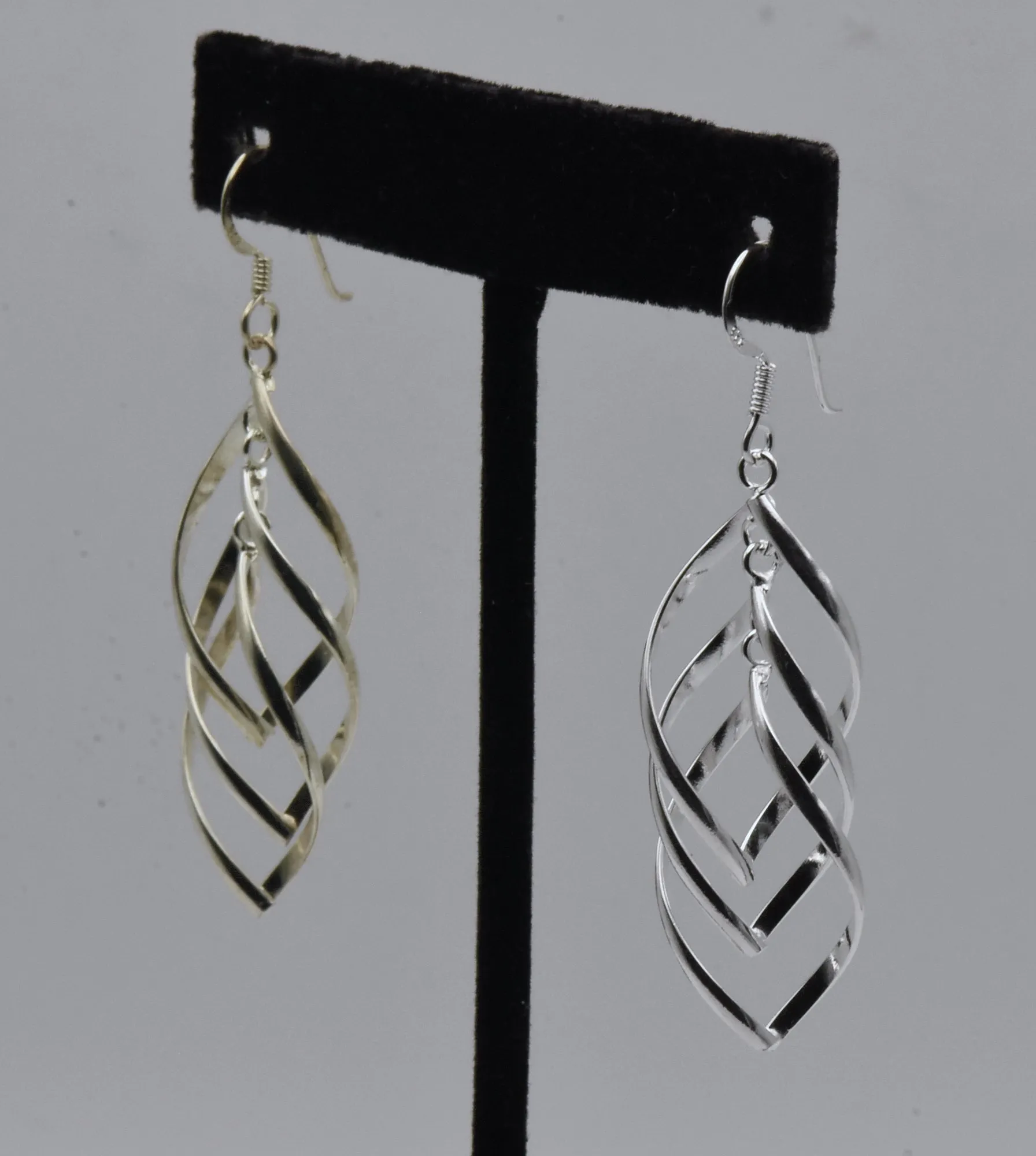 Vintage Sterling Silver Flat Spiral Dangle Earrings Mismatched Pair
