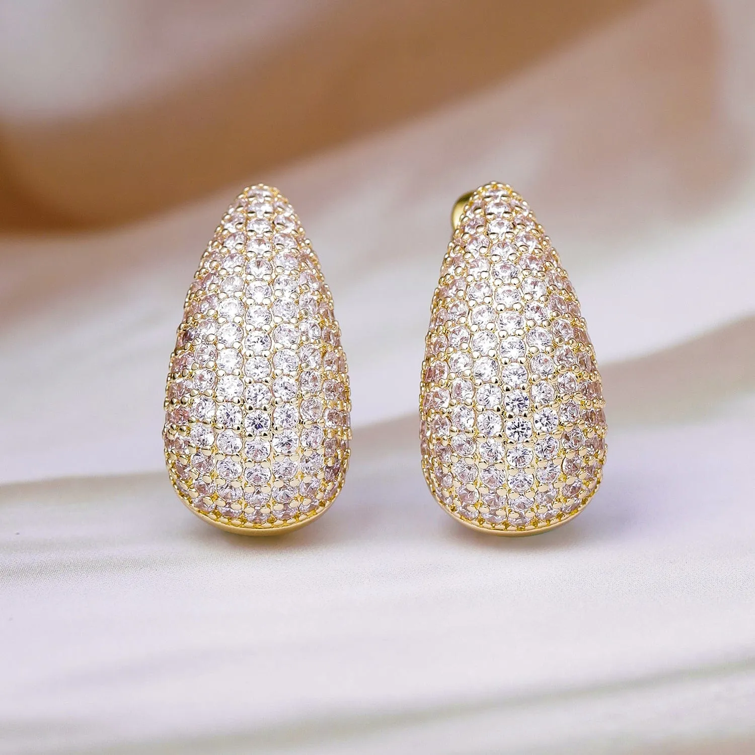 Voguish 22K Gold Plated Sparkling AD & Cubic Zirconia Studded Teardrop Earrings