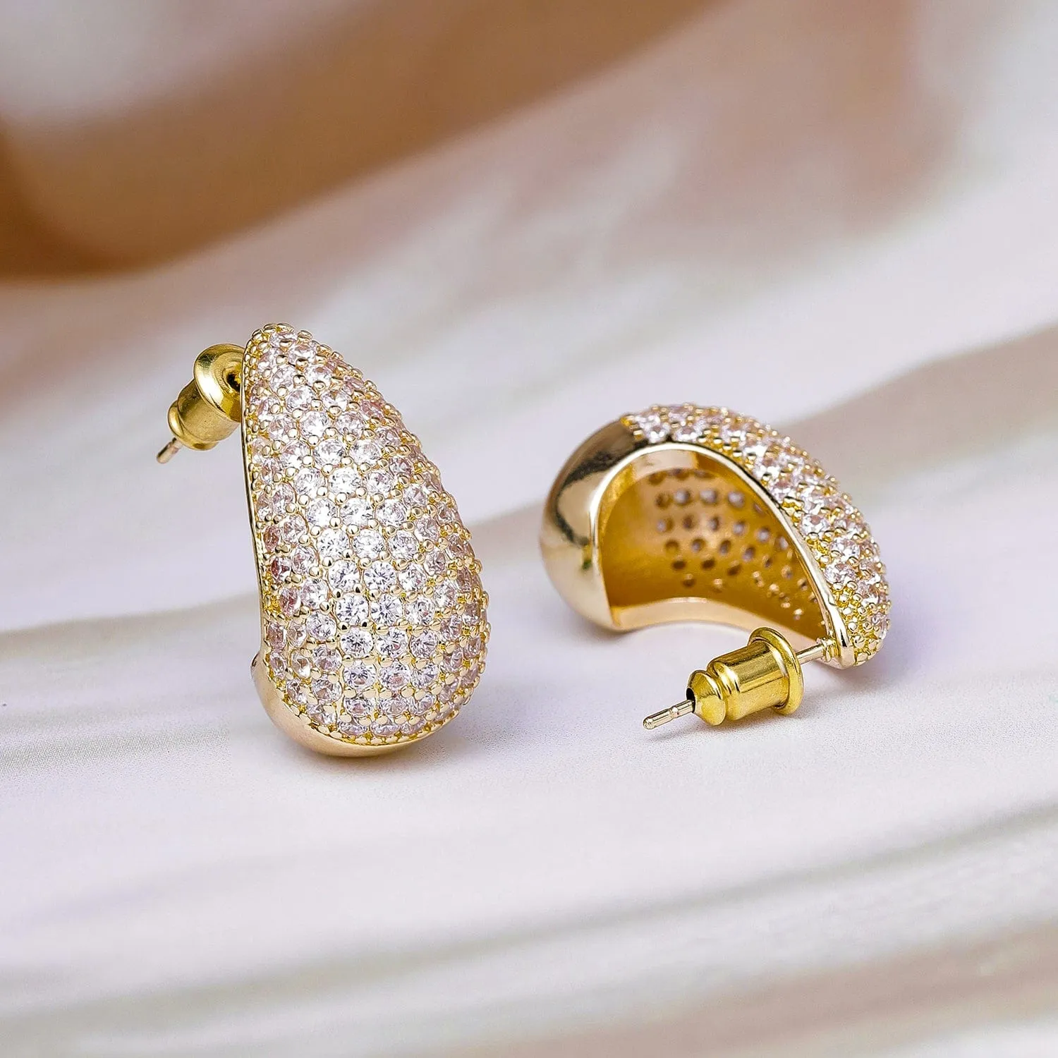 Voguish 22K Gold Plated Sparkling AD & Cubic Zirconia Studded Teardrop Earrings