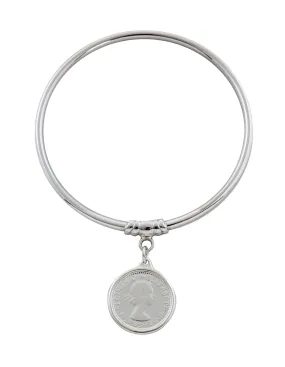Von Treskow 3mm Art Deco Bangle w/ Sixpence - Silver