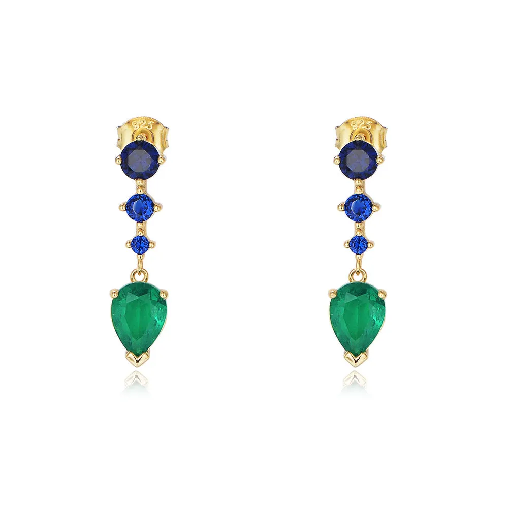 Water Drop Colourful Zircon Long Beading Silver Drop Earrings for Women