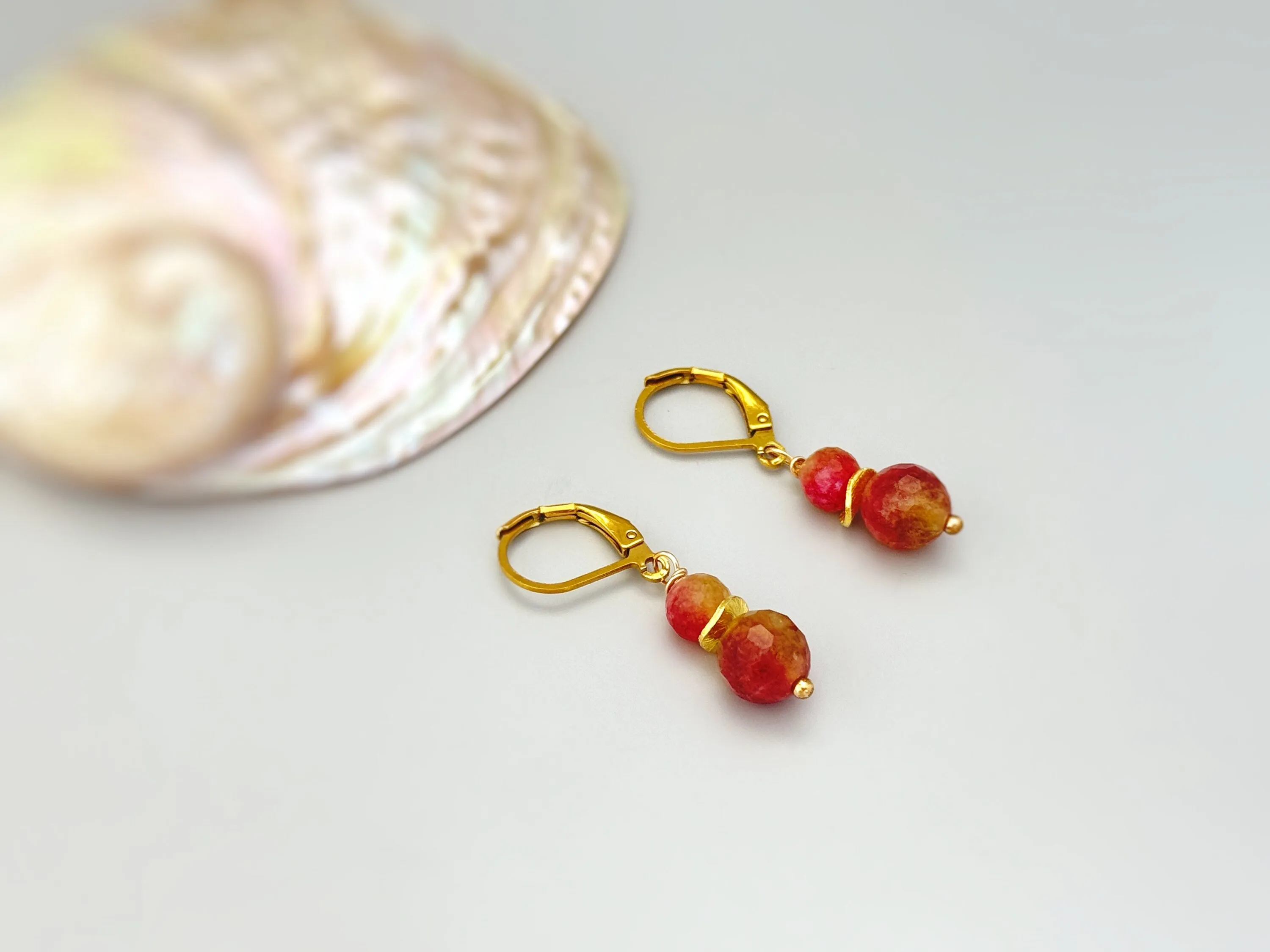 Watermelon Tourmaline Quartz Earrings dangle gold, silver