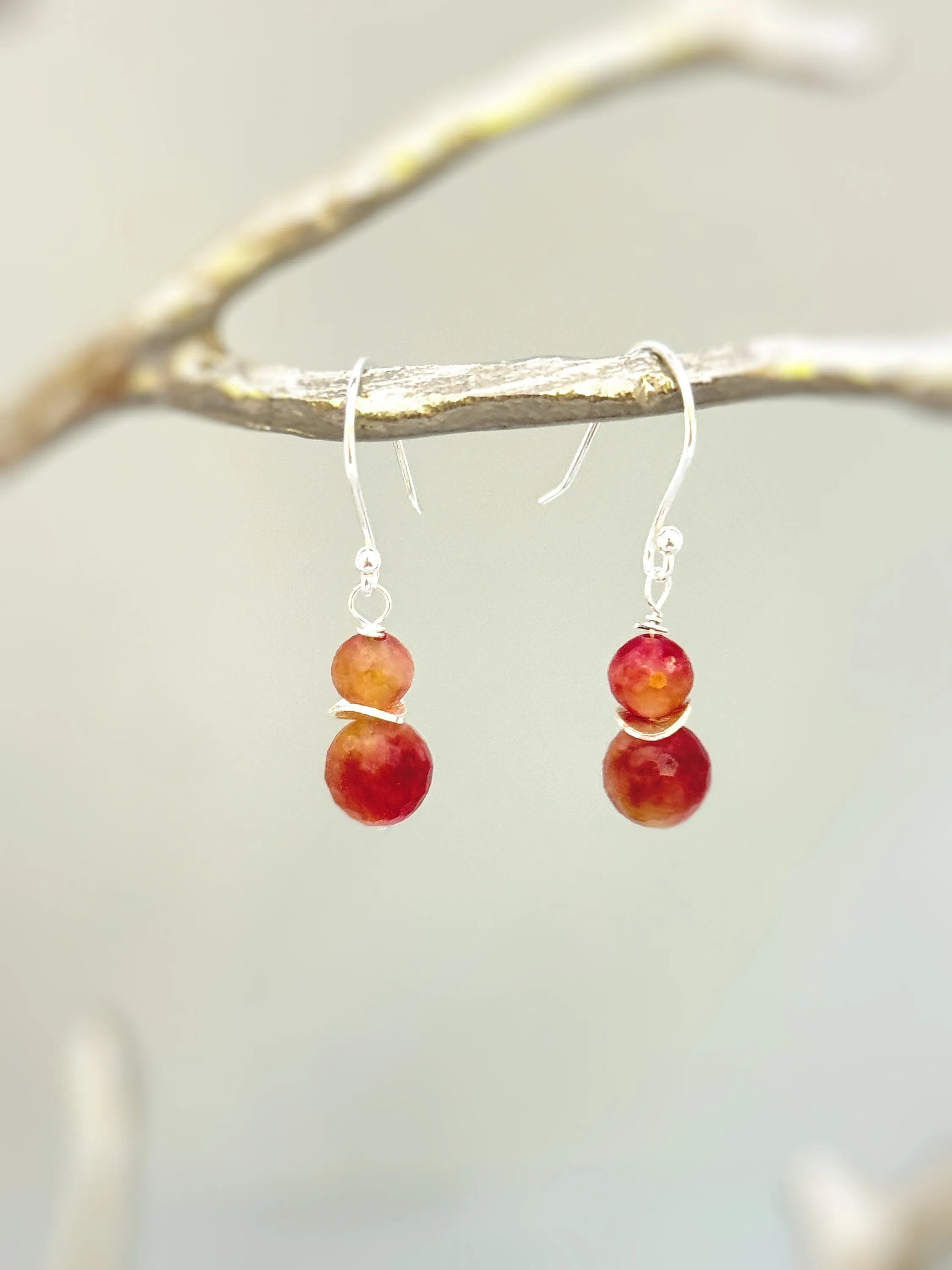 Watermelon Tourmaline Quartz Earrings dangle gold, silver