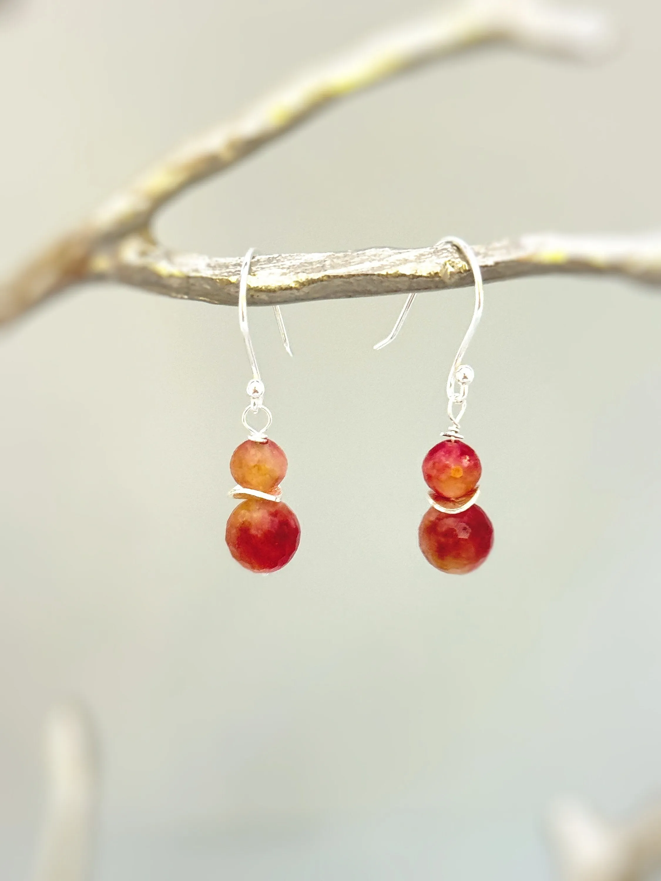 Watermelon Tourmaline Quartz Earrings dangle gold, silver
