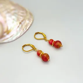 Watermelon Tourmaline Quartz Earrings dangle gold, silver