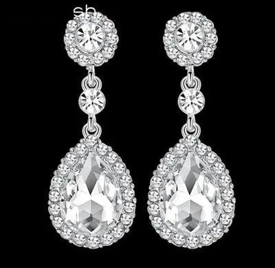 Wedding Crystal Teardrop Dangle and  Drop Earrings Bridal Jewelry Attire