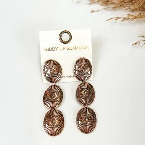 Western Design Concho Drop Earrings in Copper Tone