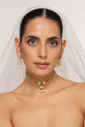 White Gold Tone Kundan Choker Necklace Set