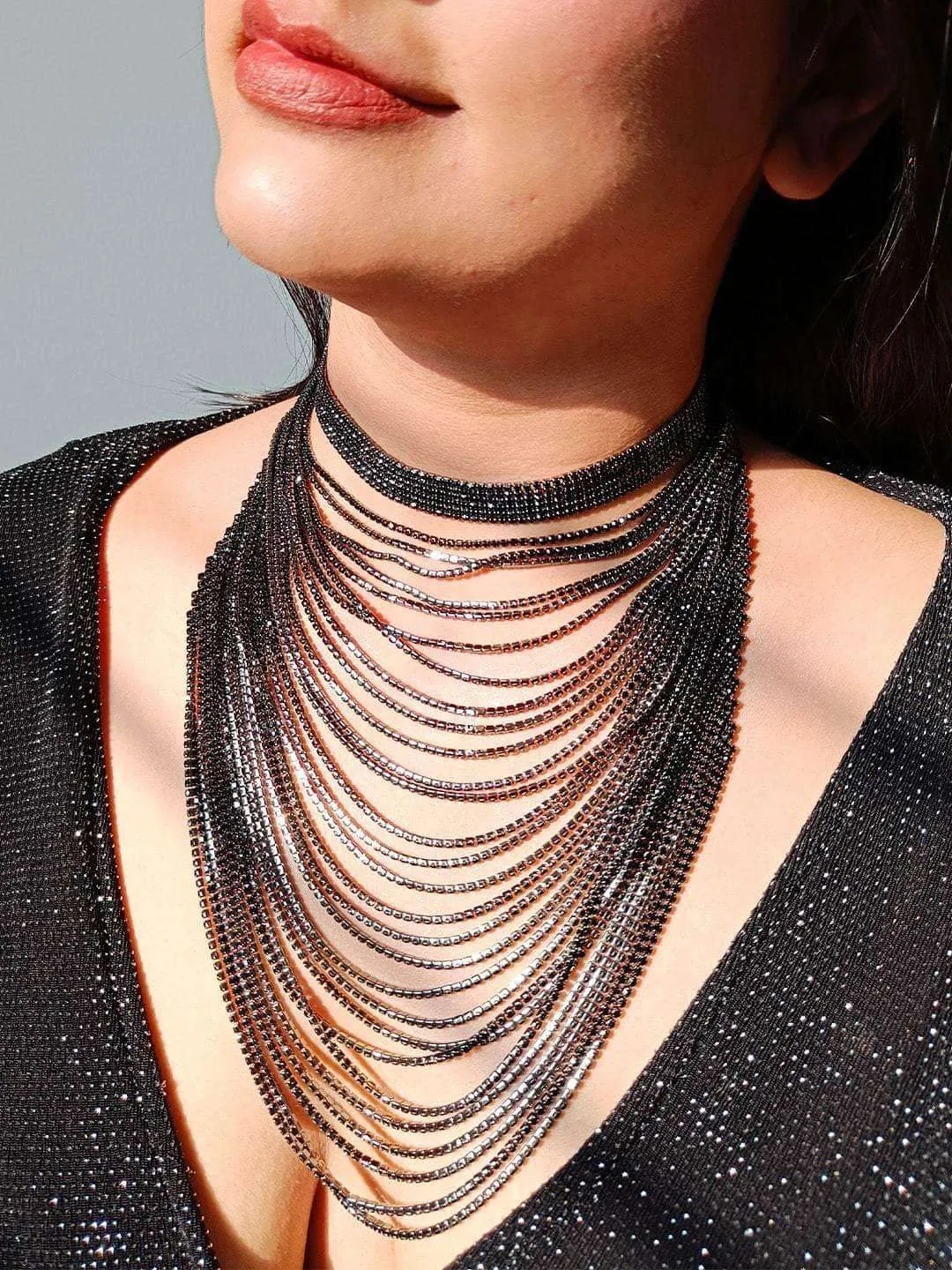 Women Layered Statement Necklace Waterfall Simulated