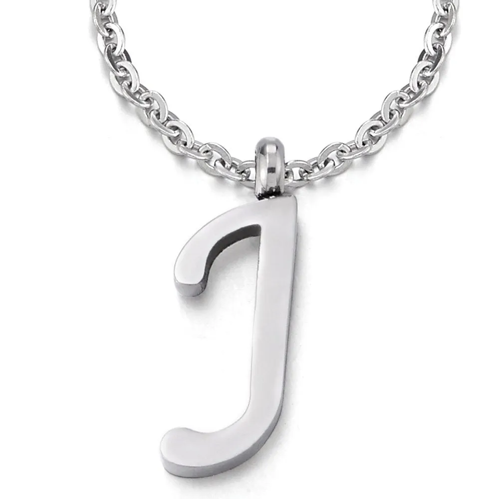 Womens Mens Steel Name Initial Alphabet Letter 26 A to Z Pendant Necklace with 20 inches Chain