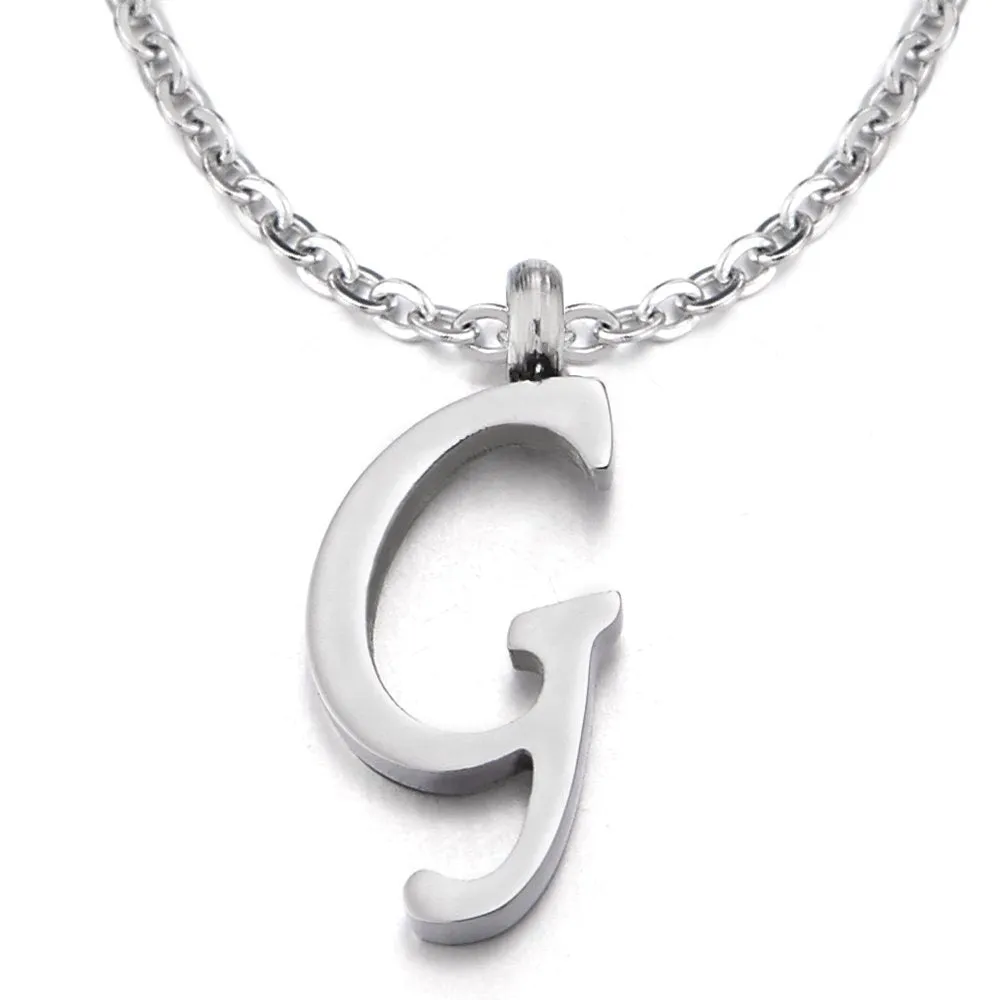 Womens Mens Steel Name Initial Alphabet Letter 26 A to Z Pendant Necklace with 20 inches Chain