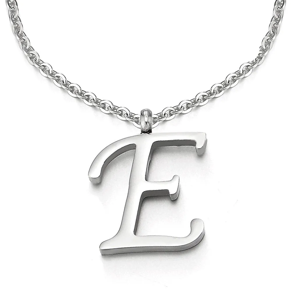 Womens Mens Steel Name Initial Alphabet Letter 26 A to Z Pendant Necklace with 20 inches Chain