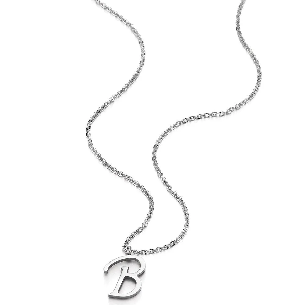 Womens Mens Steel Name Initial Alphabet Letter 26 A to Z Pendant Necklace with 20 inches Chain