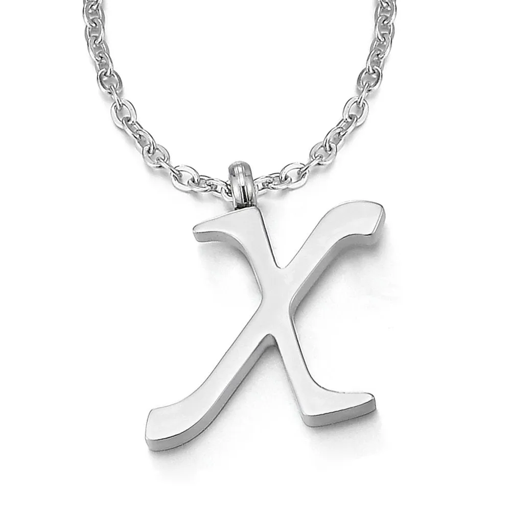 Womens Mens Steel Name Initial Alphabet Letter 26 A to Z Pendant Necklace with 20 inches Chain
