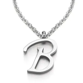 Womens Mens Steel Name Initial Alphabet Letter 26 A to Z Pendant Necklace with 20 inches Chain