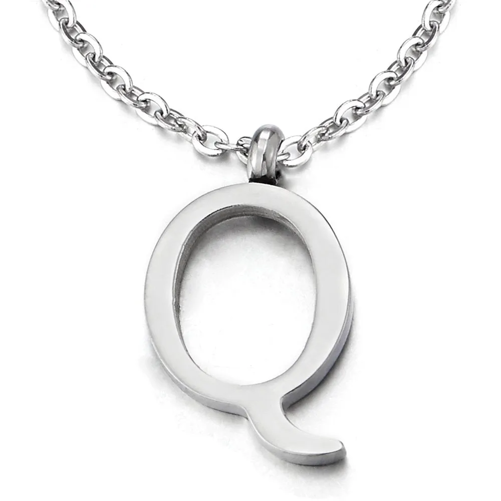 Womens Mens Steel Name Initial Alphabet Letter 26 A to Z Pendant Necklace with 20 inches Chain