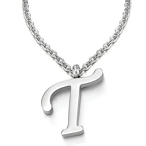 Womens Mens Steel Name Initial Alphabet Letter 26 A to Z Pendant Necklace with 20 inches Chain
