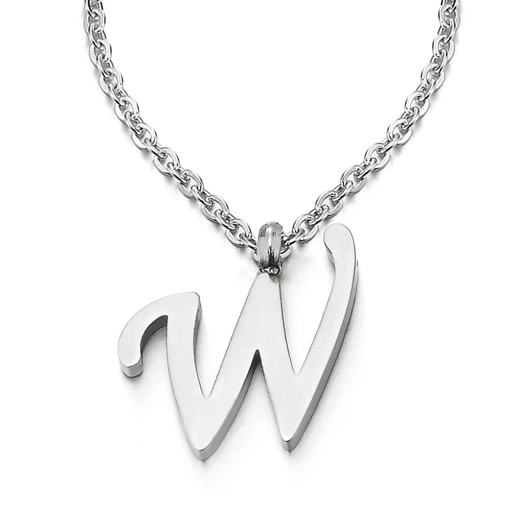 Womens Mens Steel Name Initial Alphabet Letter 26 A to Z Pendant Necklace with 20 inches Chain