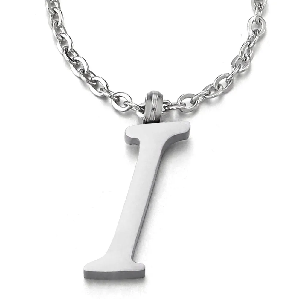 Womens Mens Steel Name Initial Alphabet Letter 26 A to Z Pendant Necklace with 20 inches Chain