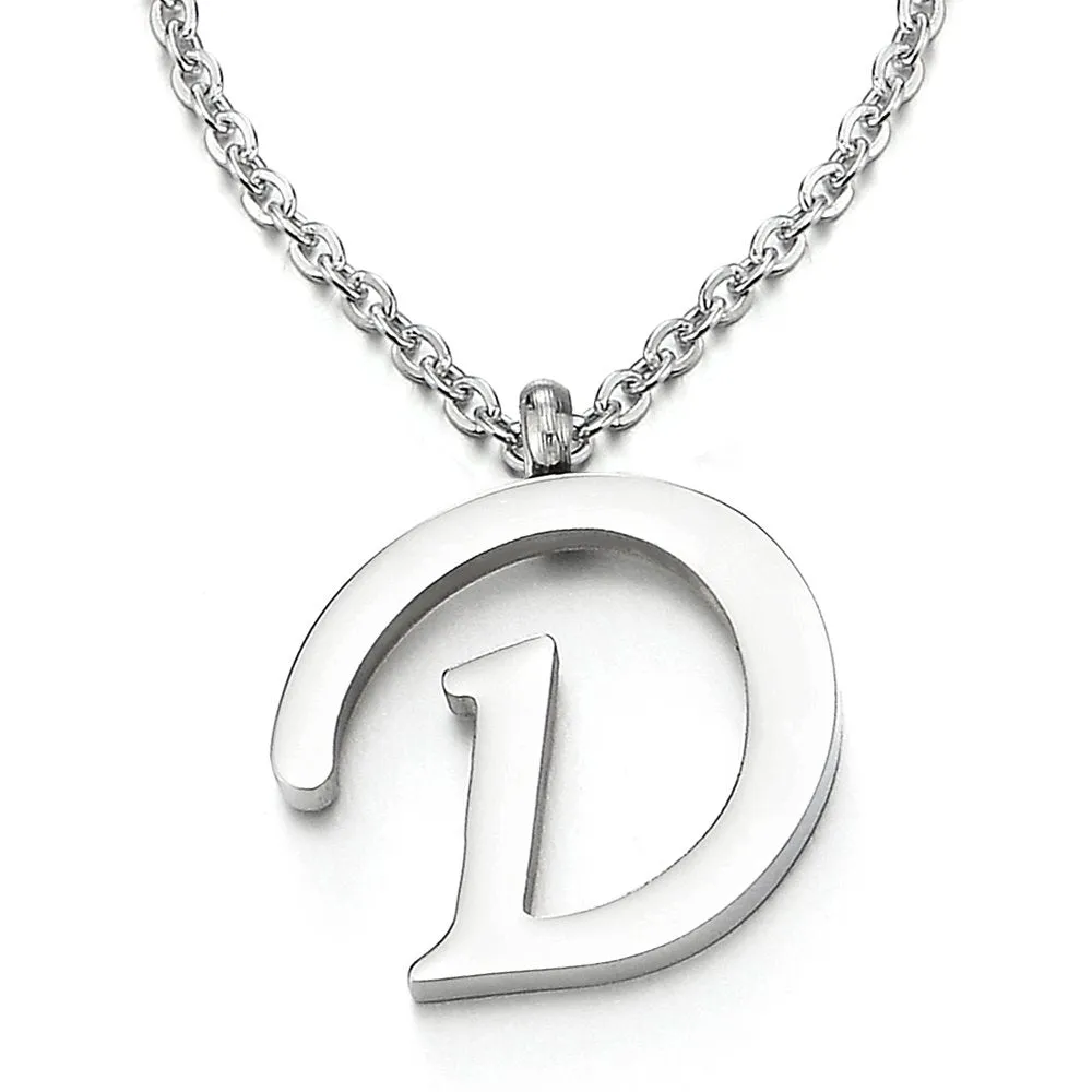 Womens Mens Steel Name Initial Alphabet Letter 26 A to Z Pendant Necklace with 20 inches Chain