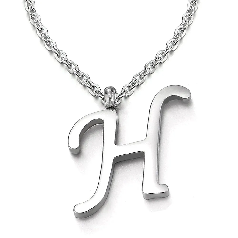 Womens Mens Steel Name Initial Alphabet Letter 26 A to Z Pendant Necklace with 20 inches Chain