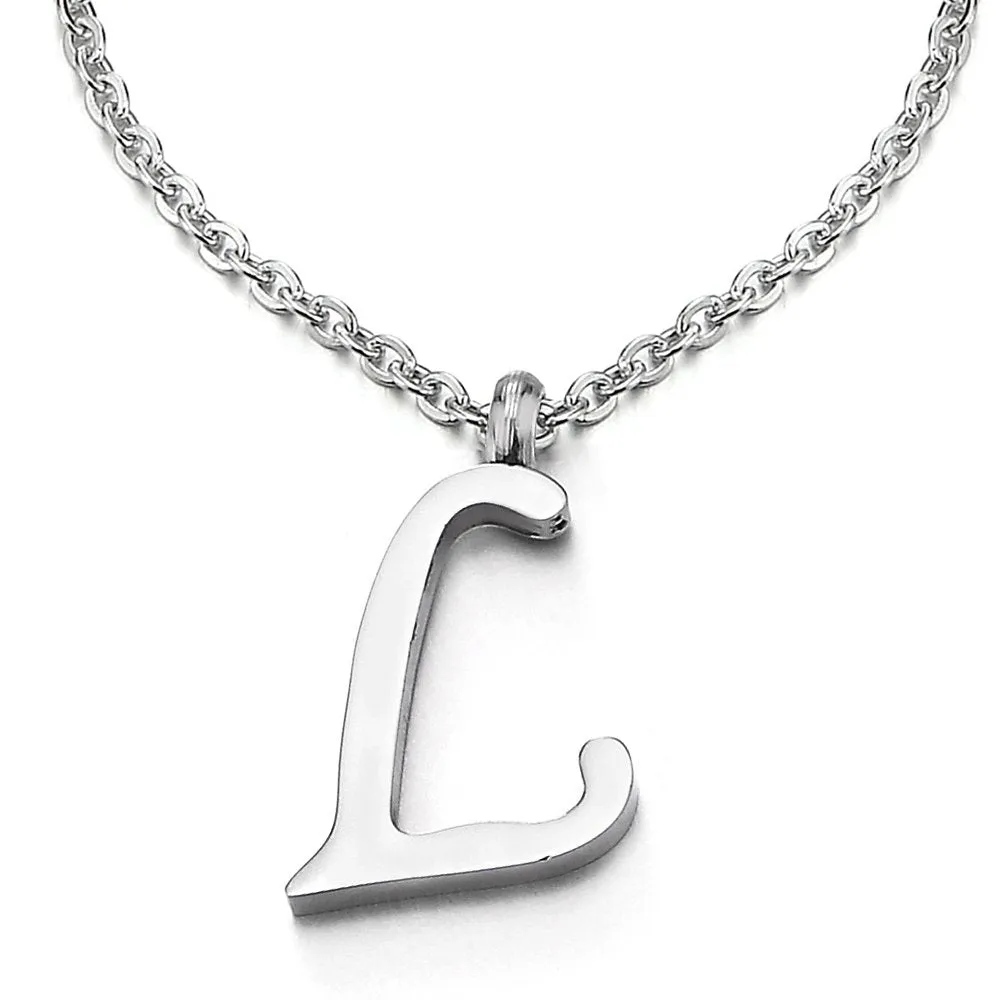 Womens Mens Steel Name Initial Alphabet Letter 26 A to Z Pendant Necklace with 20 inches Chain