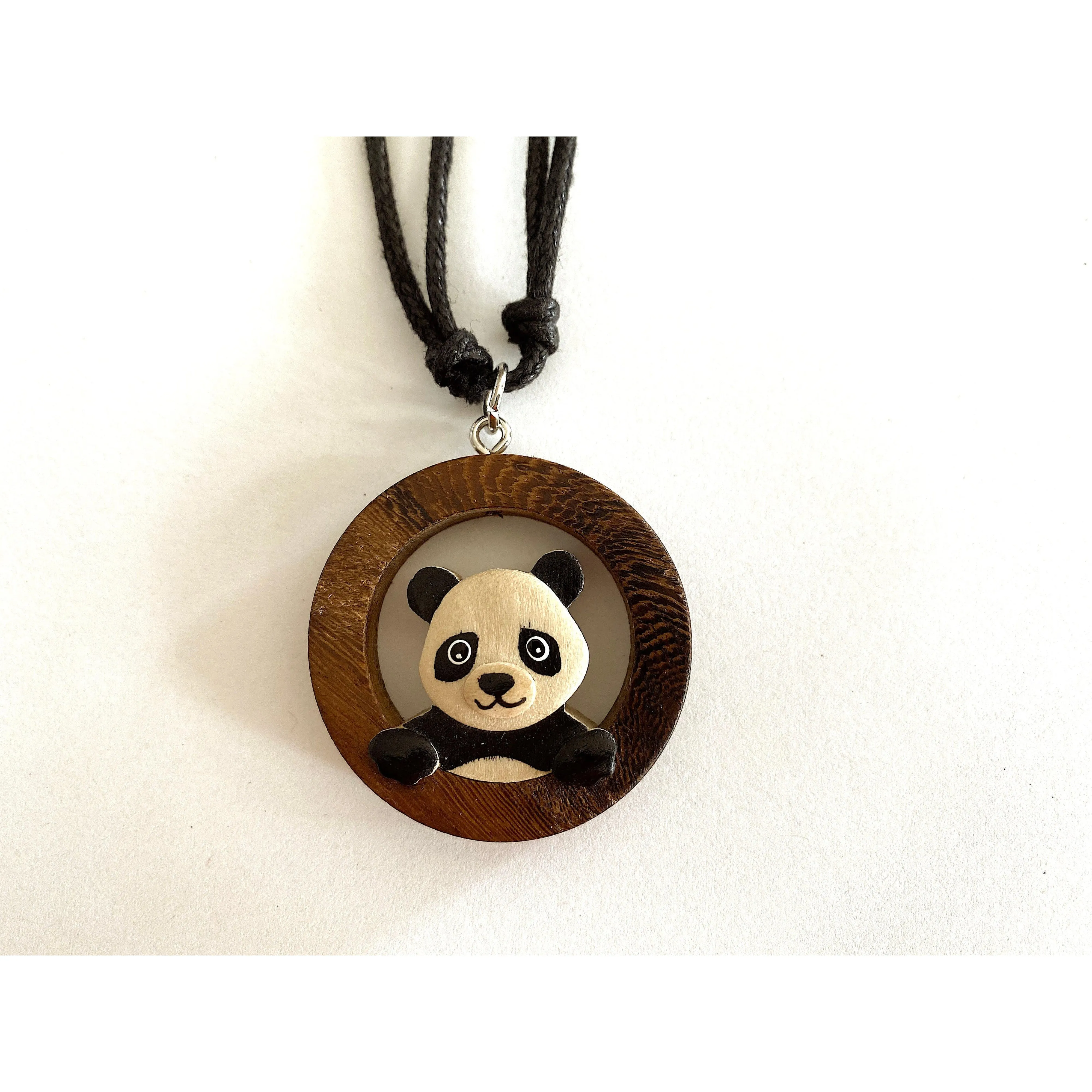 Wooden Animal Face Pendant with Adjustable Knots