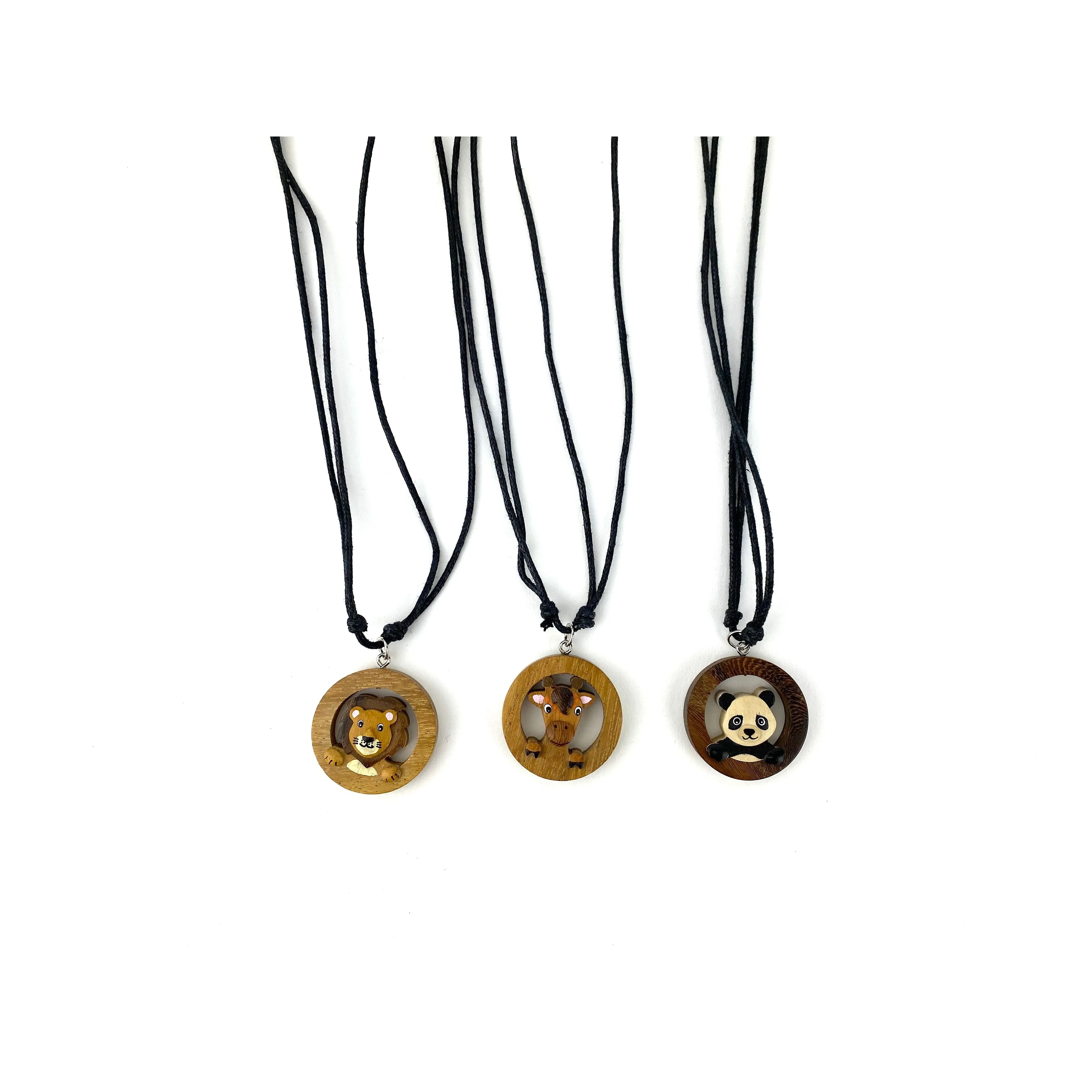 Wooden Animal Face Pendant with Adjustable Knots