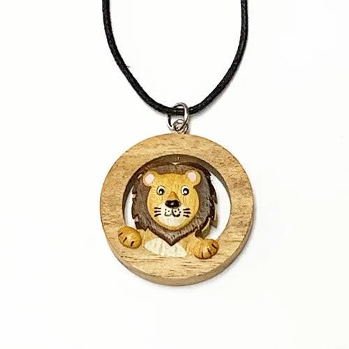 Wooden Animal Face Pendant with Adjustable Knots