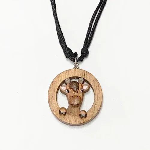 Wooden Animal Face Pendant with Adjustable Knots