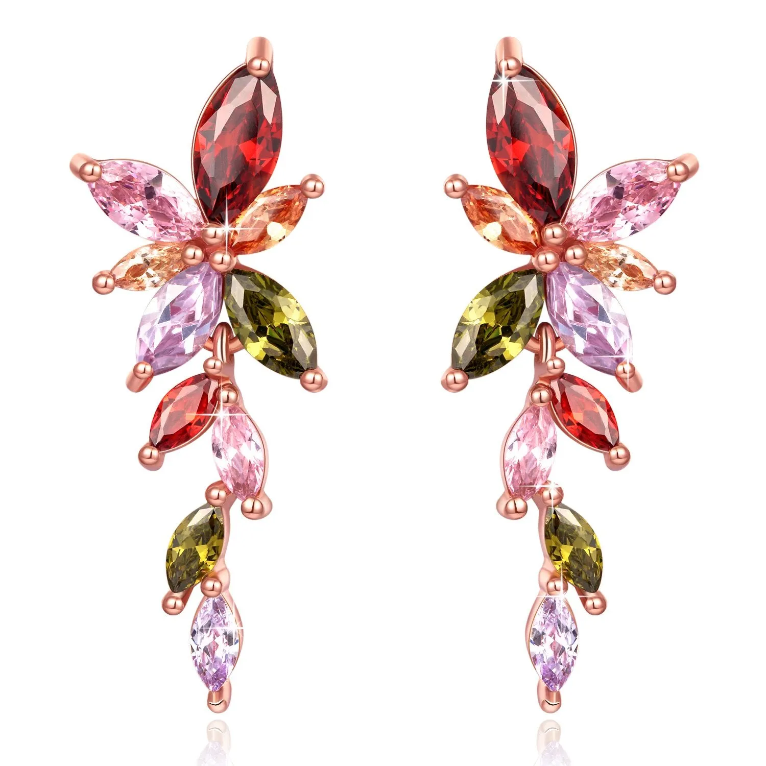 Yellow Chimes Designer Swiss Cubic Zircon Rose Gold Plated Dangling Earrings for Women and Girls