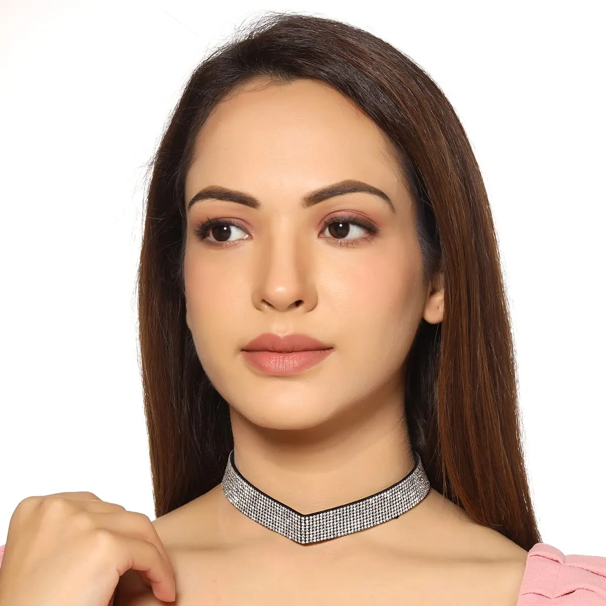 Yellow Chimes Necklace for Women and Girls Fashion White Choker Necklace for Women Western | Silver Toned Rhinestone Choker Necklace| Birthday Gift for Girls & Women Anniversary Gift for Wife