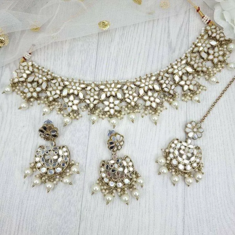 Zara Mirror Necklace Set - Golden
