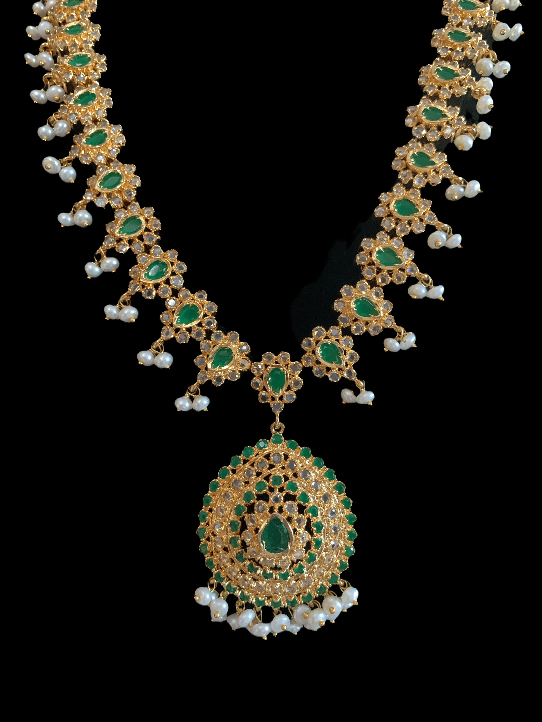 Zehra  fresh water pearls set in green   (READY TO SHIP)