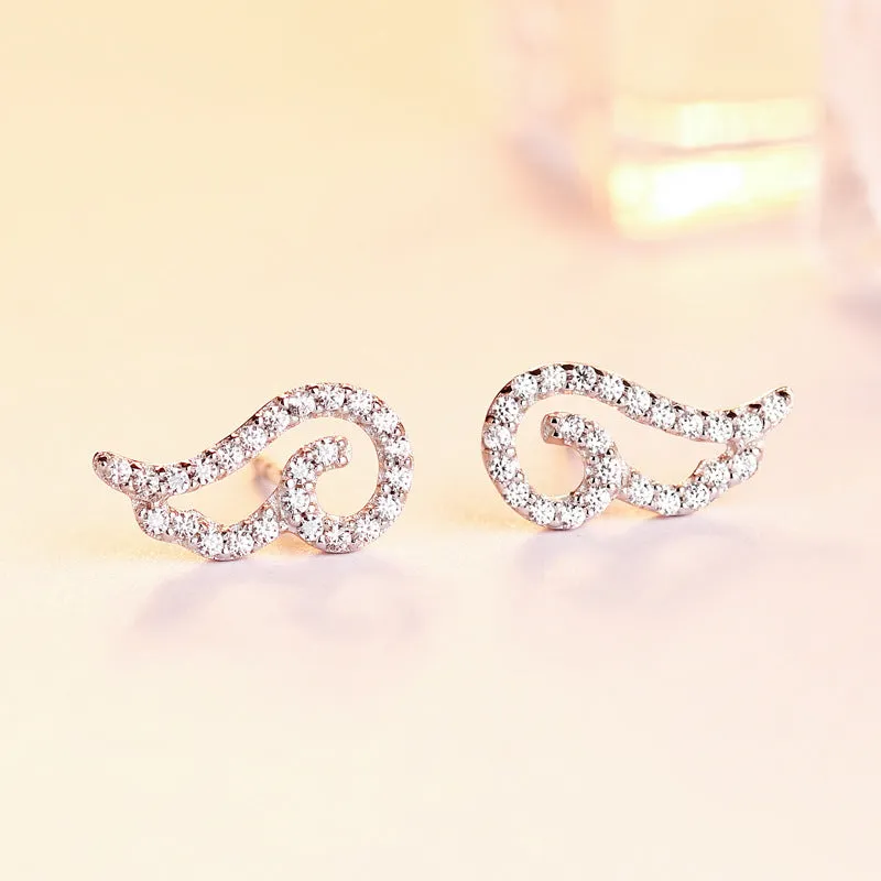 Zircon Angel Wing Silver Studs Earrings for Women