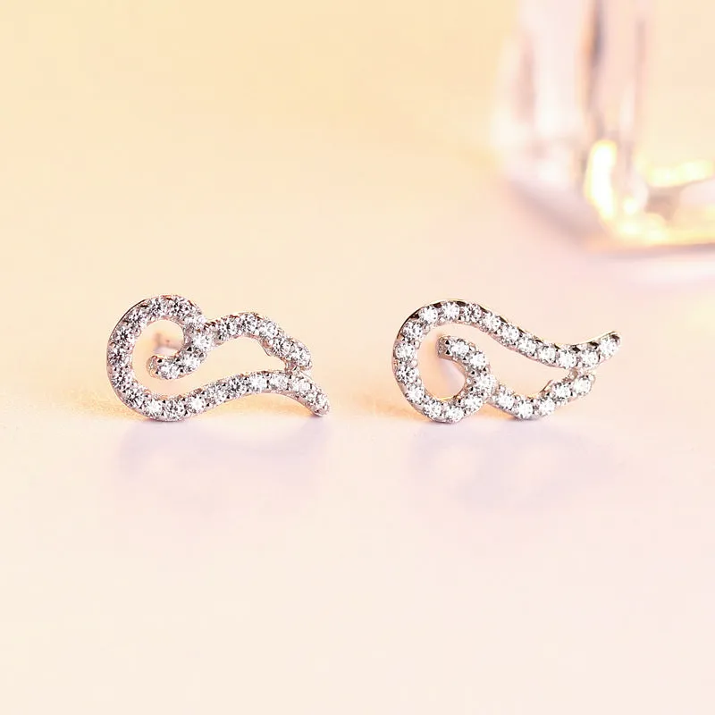 Zircon Angel Wing Silver Studs Earrings for Women