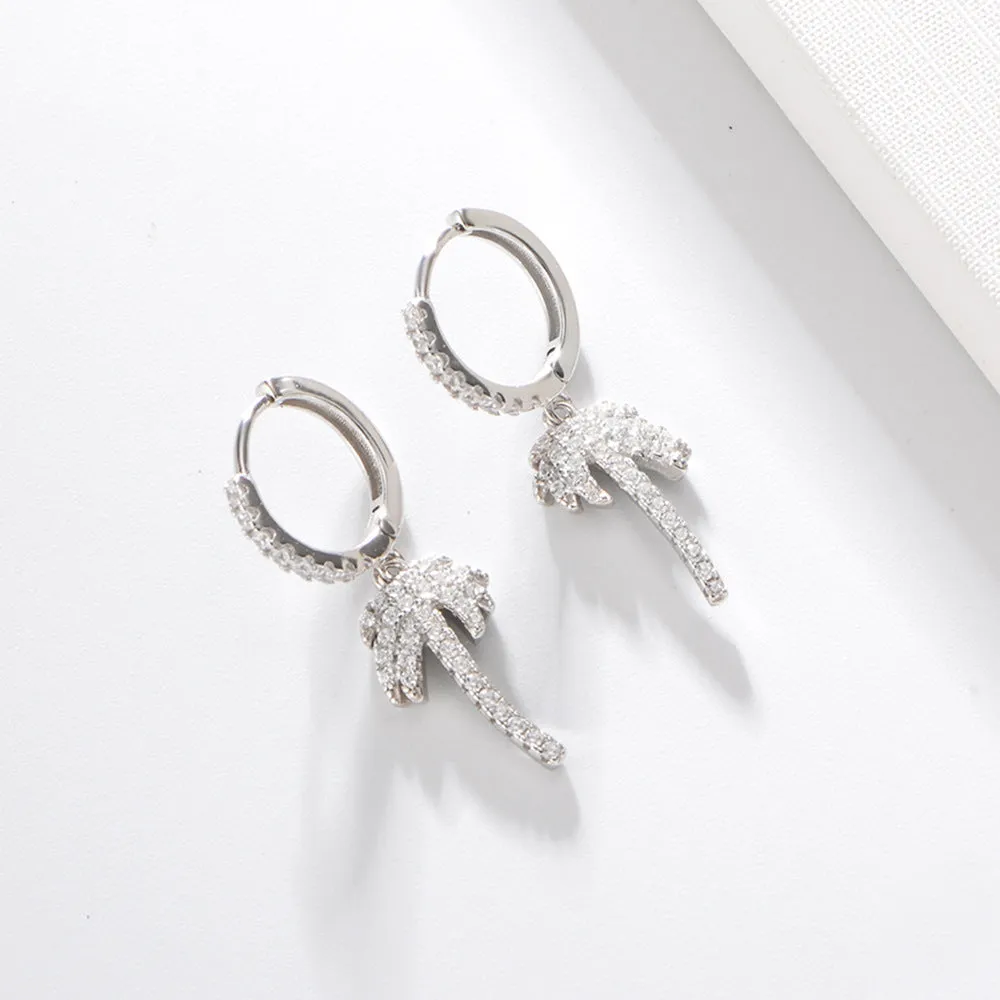 Zircon Coconut Tree Pendant Sterling Silver Drop Earrings for Women