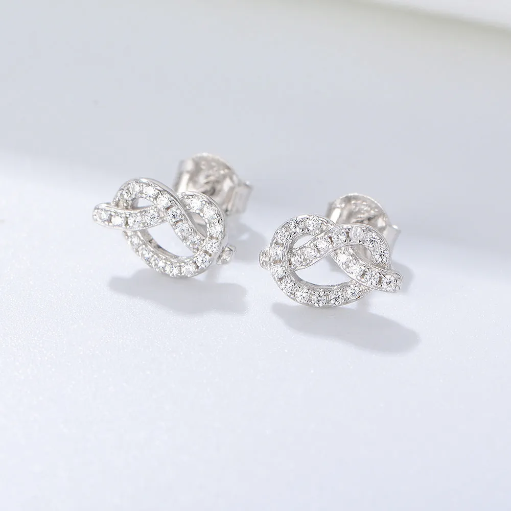 Zircon Knot Silver Studs Earrings for Women