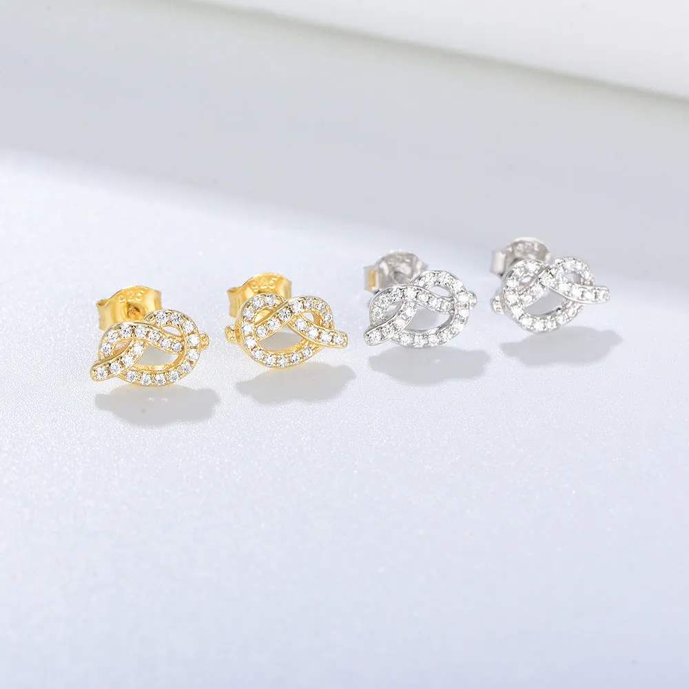 Zircon Knot Silver Studs Earrings for Women