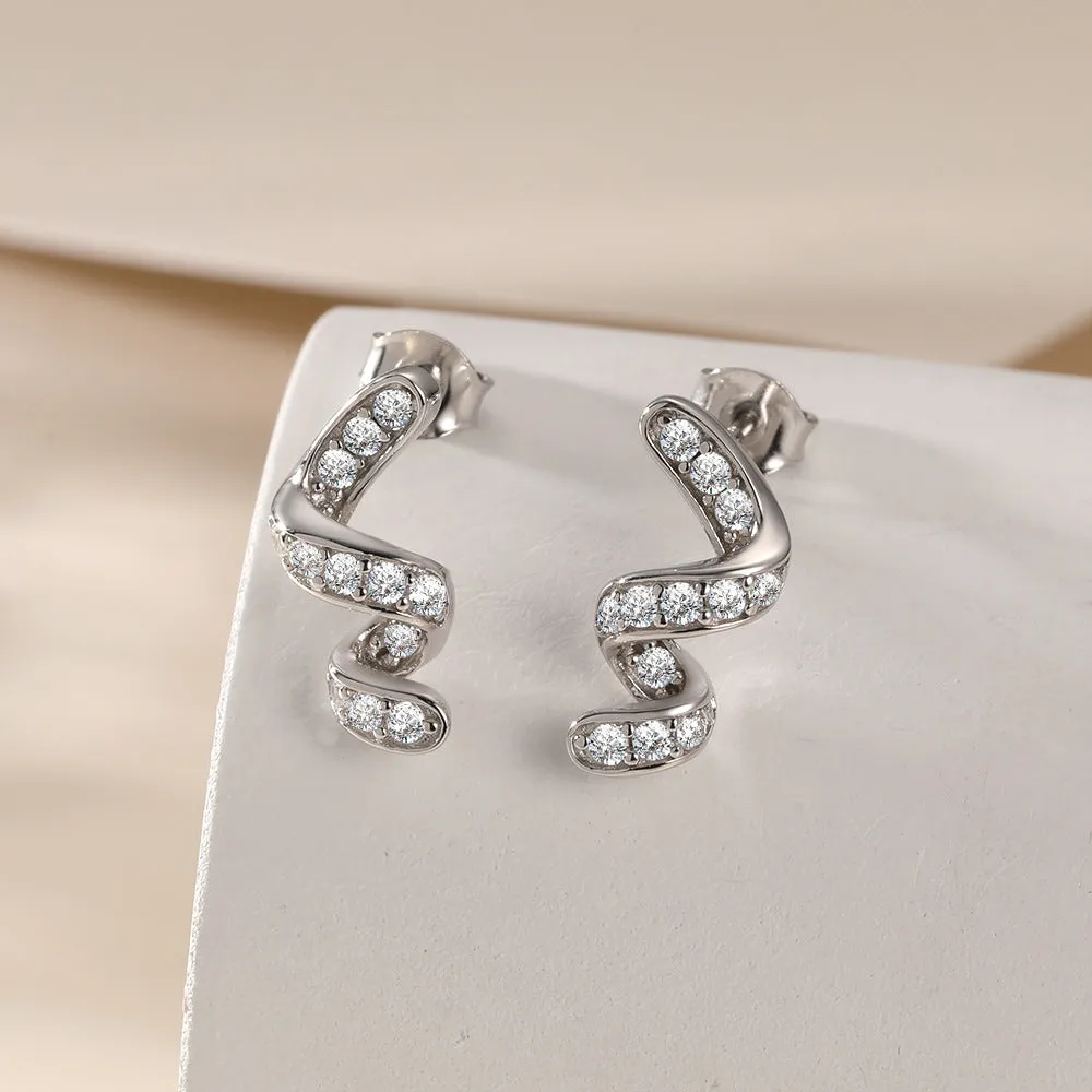 Zircon Spiral Sterling Silver Stud Earrings