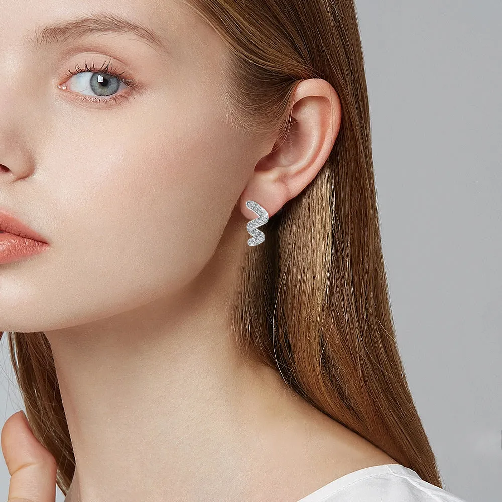 Zircon Spiral Sterling Silver Stud Earrings