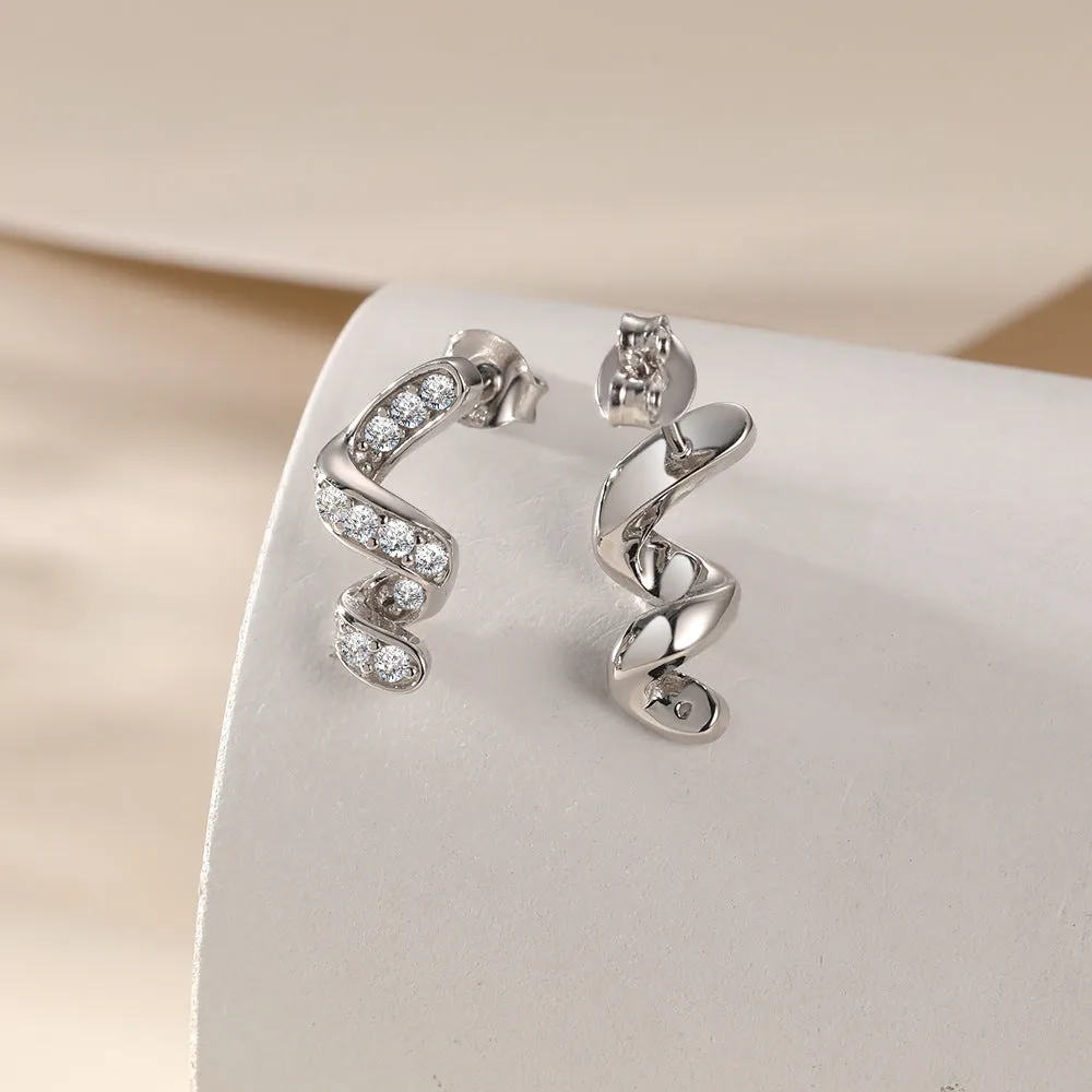 Zircon Spiral Sterling Silver Stud Earrings